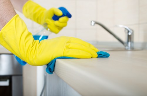 Technician performing deep upholstery cleaning on a sofa